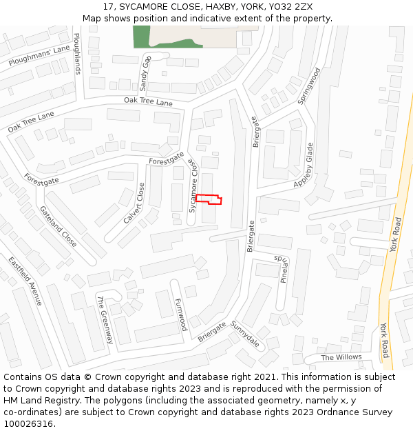 17, SYCAMORE CLOSE, HAXBY, YORK, YO32 2ZX: Location map and indicative extent of plot