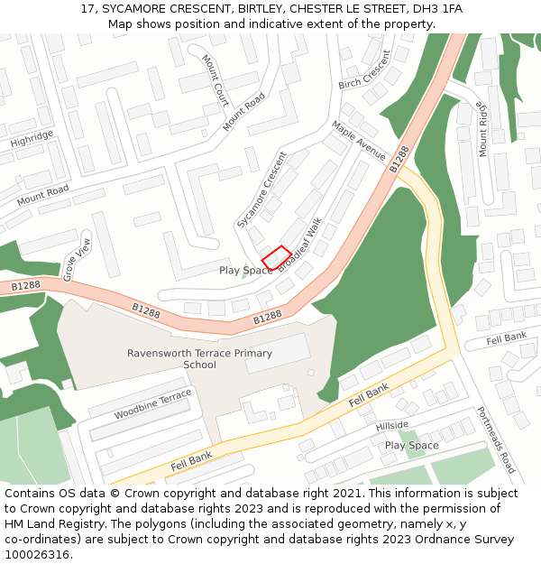 17, SYCAMORE CRESCENT, BIRTLEY, CHESTER LE STREET, DH3 1FA: Location map and indicative extent of plot