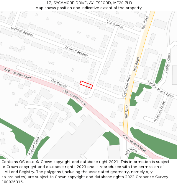 17, SYCAMORE DRIVE, AYLESFORD, ME20 7LB: Location map and indicative extent of plot
