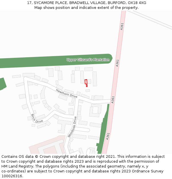 17, SYCAMORE PLACE, BRADWELL VILLAGE, BURFORD, OX18 4XG: Location map and indicative extent of plot