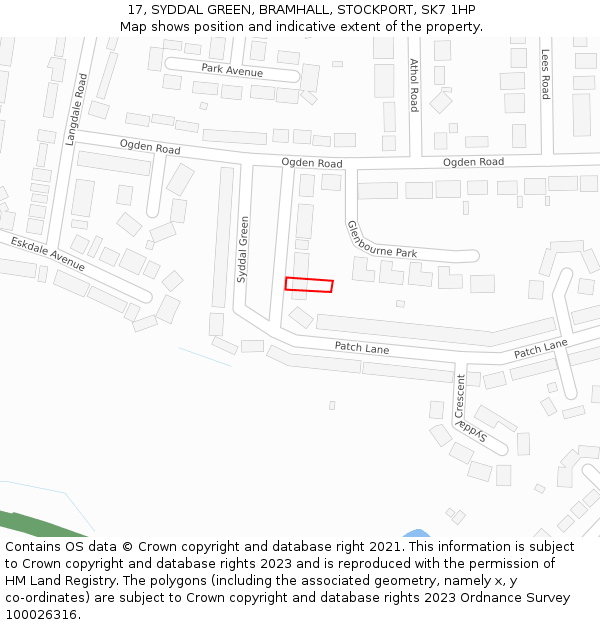 17, SYDDAL GREEN, BRAMHALL, STOCKPORT, SK7 1HP: Location map and indicative extent of plot