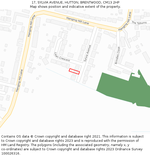 17, SYLVIA AVENUE, HUTTON, BRENTWOOD, CM13 2HP: Location map and indicative extent of plot