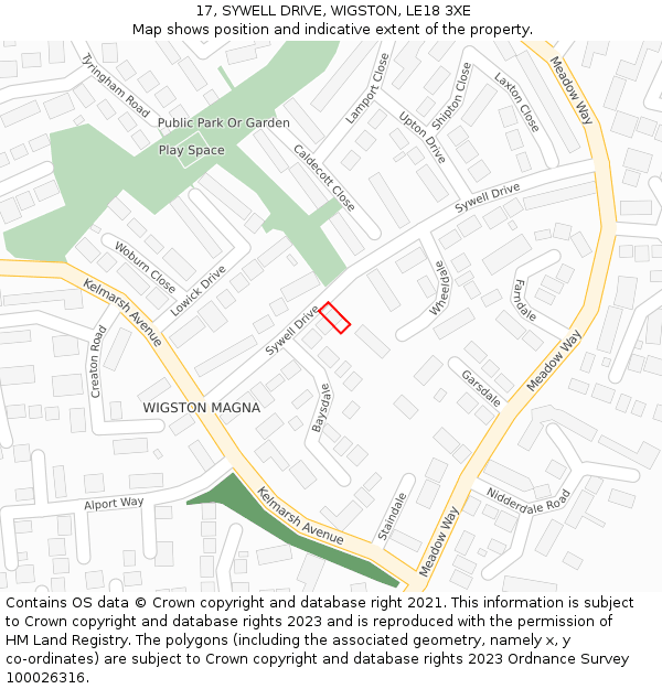 17, SYWELL DRIVE, WIGSTON, LE18 3XE: Location map and indicative extent of plot