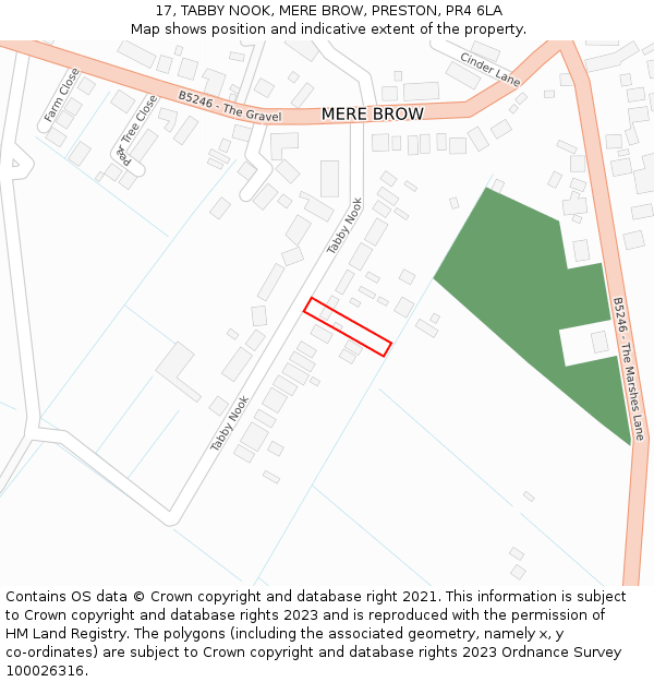 17, TABBY NOOK, MERE BROW, PRESTON, PR4 6LA: Location map and indicative extent of plot