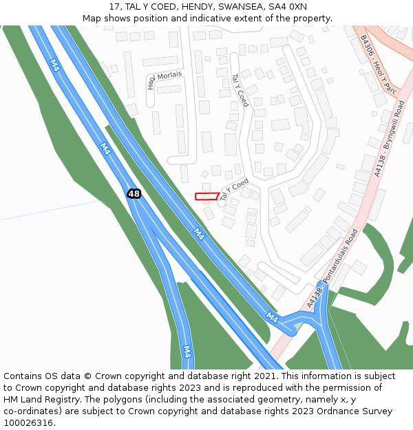 17, TAL Y COED, HENDY, SWANSEA, SA4 0XN: Location map and indicative extent of plot