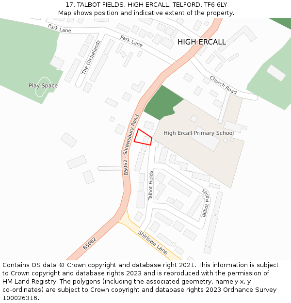 17, TALBOT FIELDS, HIGH ERCALL, TELFORD, TF6 6LY: Location map and indicative extent of plot