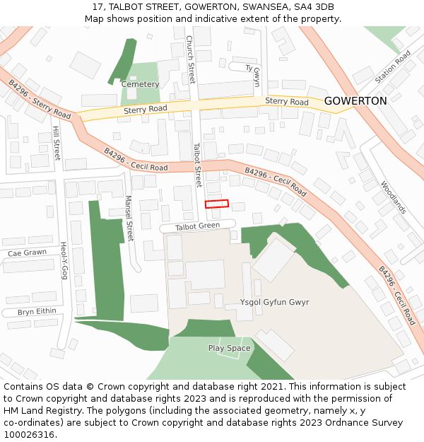 17, TALBOT STREET, GOWERTON, SWANSEA, SA4 3DB: Location map and indicative extent of plot