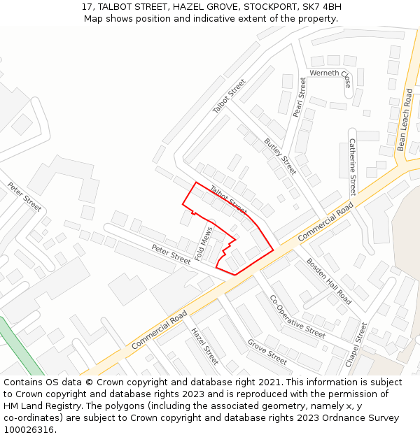 17, TALBOT STREET, HAZEL GROVE, STOCKPORT, SK7 4BH: Location map and indicative extent of plot