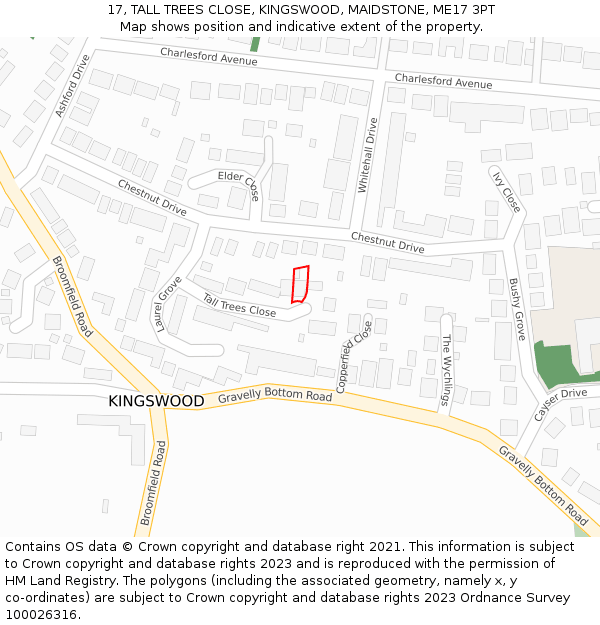 17, TALL TREES CLOSE, KINGSWOOD, MAIDSTONE, ME17 3PT: Location map and indicative extent of plot