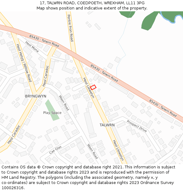 17, TALWRN ROAD, COEDPOETH, WREXHAM, LL11 3PG: Location map and indicative extent of plot