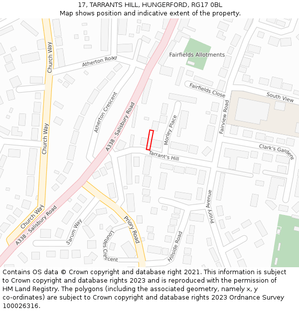 17, TARRANTS HILL, HUNGERFORD, RG17 0BL: Location map and indicative extent of plot