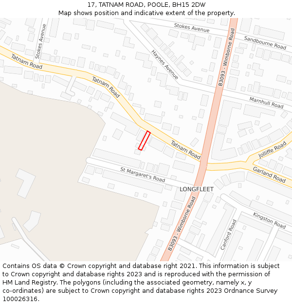 17, TATNAM ROAD, POOLE, BH15 2DW: Location map and indicative extent of plot