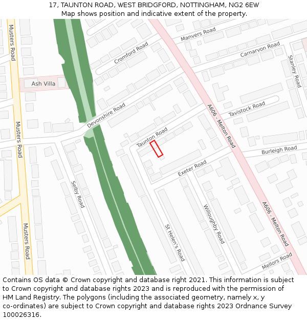 17, TAUNTON ROAD, WEST BRIDGFORD, NOTTINGHAM, NG2 6EW: Location map and indicative extent of plot