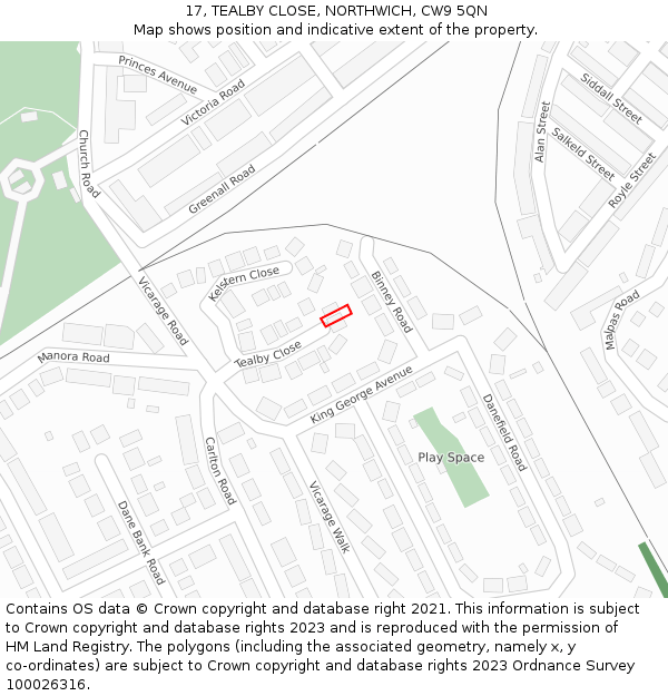 17, TEALBY CLOSE, NORTHWICH, CW9 5QN: Location map and indicative extent of plot