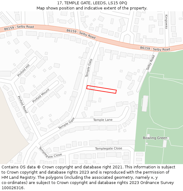 17, TEMPLE GATE, LEEDS, LS15 0PQ: Location map and indicative extent of plot