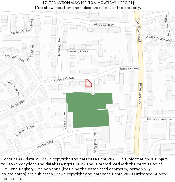 17, TENNYSON WAY, MELTON MOWBRAY, LE13 1LJ: Location map and indicative extent of plot