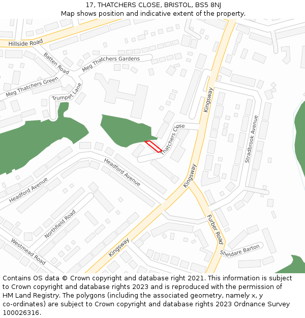 17, THATCHERS CLOSE, BRISTOL, BS5 8NJ: Location map and indicative extent of plot