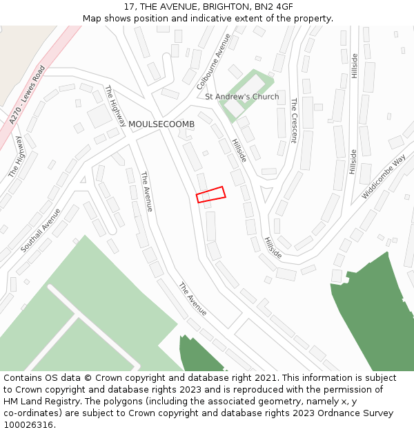 17, THE AVENUE, BRIGHTON, BN2 4GF: Location map and indicative extent of plot