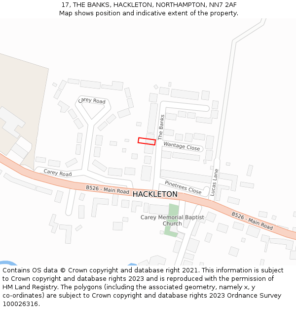 17, THE BANKS, HACKLETON, NORTHAMPTON, NN7 2AF: Location map and indicative extent of plot
