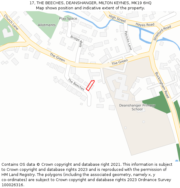 17, THE BEECHES, DEANSHANGER, MILTON KEYNES, MK19 6HQ: Location map and indicative extent of plot