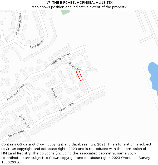 17, THE BIRCHES, HORNSEA, HU18 1TX: Location map and indicative extent of plot