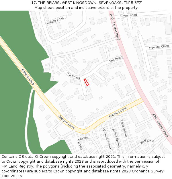 17, THE BRIARS, WEST KINGSDOWN, SEVENOAKS, TN15 6EZ: Location map and indicative extent of plot