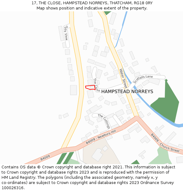 17, THE CLOSE, HAMPSTEAD NORREYS, THATCHAM, RG18 0RY: Location map and indicative extent of plot