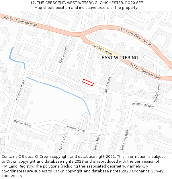 17, THE CRESCENT, WEST WITTERING, CHICHESTER, PO20 8EE: Location map and indicative extent of plot