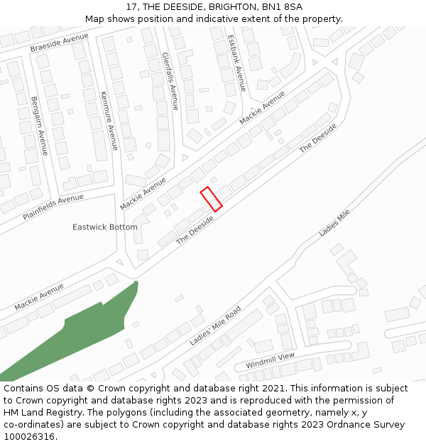 17, THE DEESIDE, BRIGHTON, BN1 8SA: Location map and indicative extent of plot