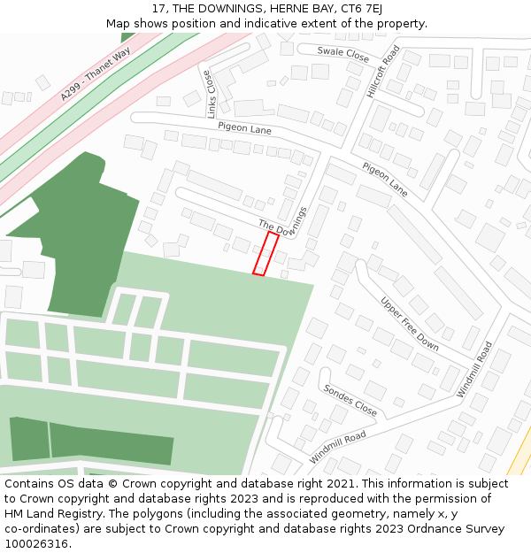 17, THE DOWNINGS, HERNE BAY, CT6 7EJ: Location map and indicative extent of plot