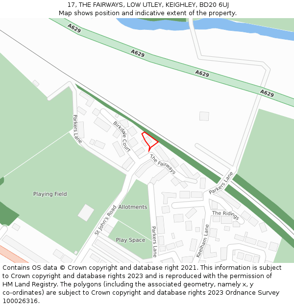 17, THE FAIRWAYS, LOW UTLEY, KEIGHLEY, BD20 6UJ: Location map and indicative extent of plot