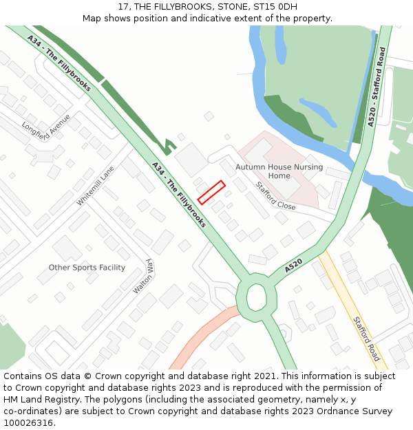 17, THE FILLYBROOKS, STONE, ST15 0DH: Location map and indicative extent of plot
