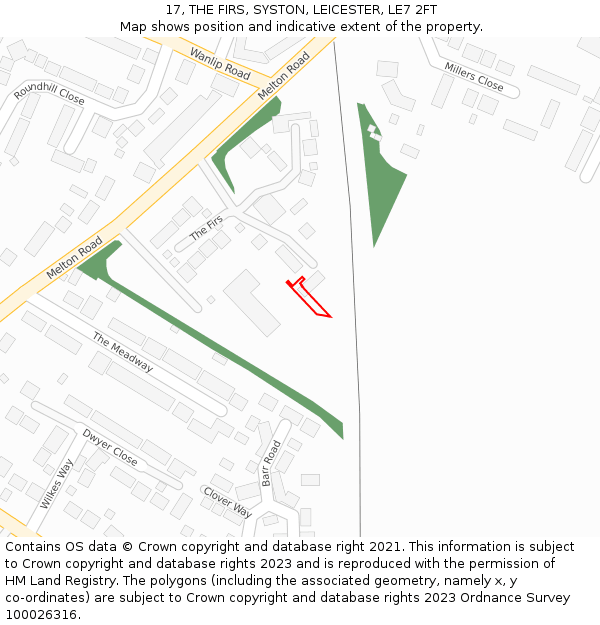 17, THE FIRS, SYSTON, LEICESTER, LE7 2FT: Location map and indicative extent of plot