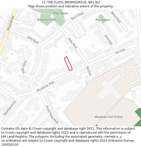 17, THE FLATS, BROMSGROVE, B61 8LF: Location map and indicative extent of plot