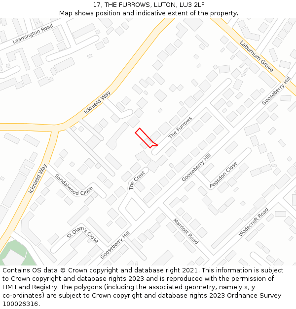 17, THE FURROWS, LUTON, LU3 2LF: Location map and indicative extent of plot