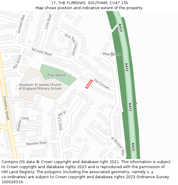 17, THE FURROWS, SOUTHAM, CV47 1TA: Location map and indicative extent of plot