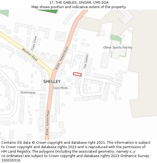 17, THE GABLES, ONGAR, CM5 0GA: Location map and indicative extent of plot