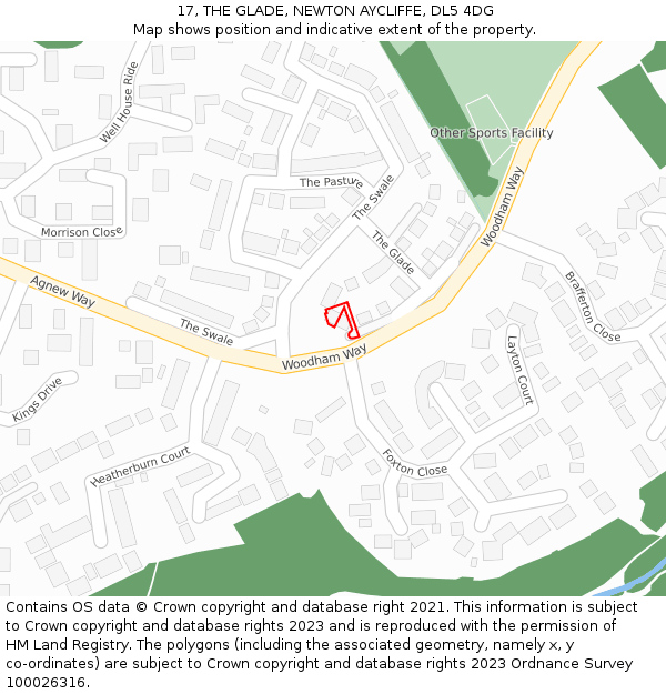 17, THE GLADE, NEWTON AYCLIFFE, DL5 4DG: Location map and indicative extent of plot