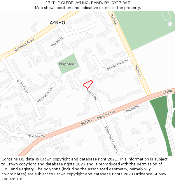 17, THE GLEBE, AYNHO, BANBURY, OX17 3AZ: Location map and indicative extent of plot