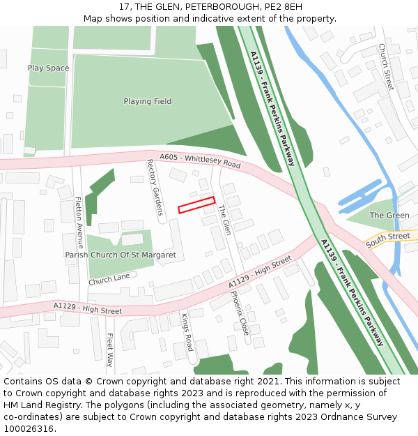 17, THE GLEN, PETERBOROUGH, PE2 8EH: Location map and indicative extent of plot