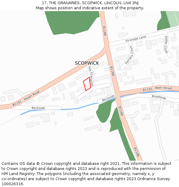 17, THE GRANARIES, SCOPWICK, LINCOLN, LN4 3NJ: Location map and indicative extent of plot