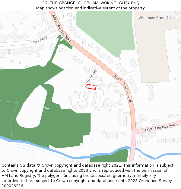 17, THE GRANGE, CHOBHAM, WOKING, GU24 8NQ: Location map and indicative extent of plot