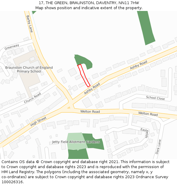 17, THE GREEN, BRAUNSTON, DAVENTRY, NN11 7HW: Location map and indicative extent of plot