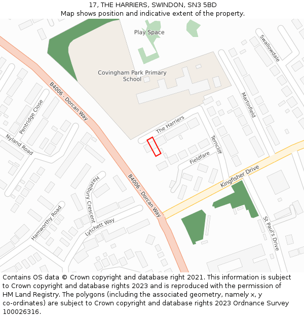 17, THE HARRIERS, SWINDON, SN3 5BD: Location map and indicative extent of plot