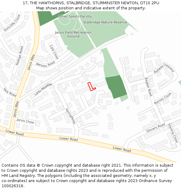 17, THE HAWTHORNS, STALBRIDGE, STURMINSTER NEWTON, DT10 2PU: Location map and indicative extent of plot