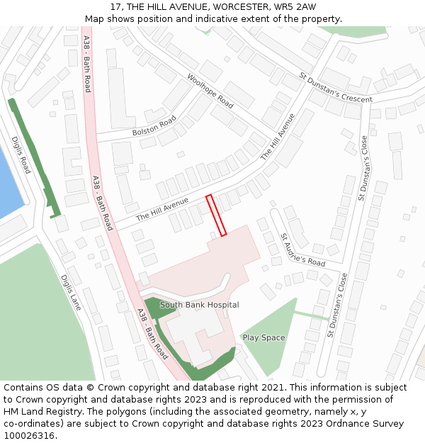 17, THE HILL AVENUE, WORCESTER, WR5 2AW: Location map and indicative extent of plot