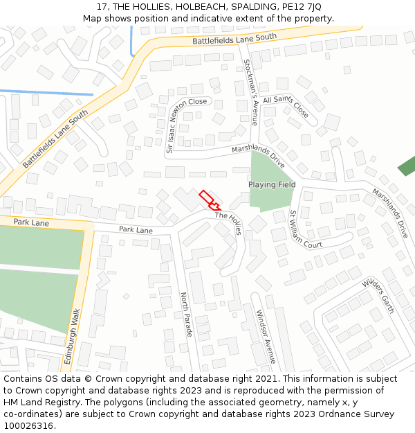 17, THE HOLLIES, HOLBEACH, SPALDING, PE12 7JQ: Location map and indicative extent of plot