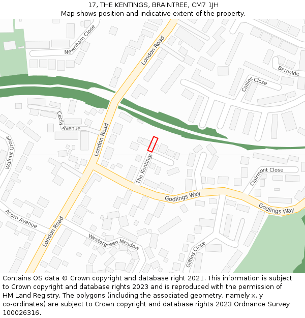 17, THE KENTINGS, BRAINTREE, CM7 1JH: Location map and indicative extent of plot