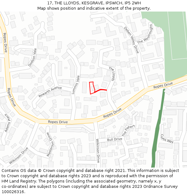 17, THE LLOYDS, KESGRAVE, IPSWICH, IP5 2WH: Location map and indicative extent of plot