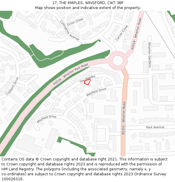 17, THE MAPLES, WINSFORD, CW7 3BF: Location map and indicative extent of plot